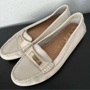 Calvin Klein Leta Cream Leather Flats Loafers Moccasin